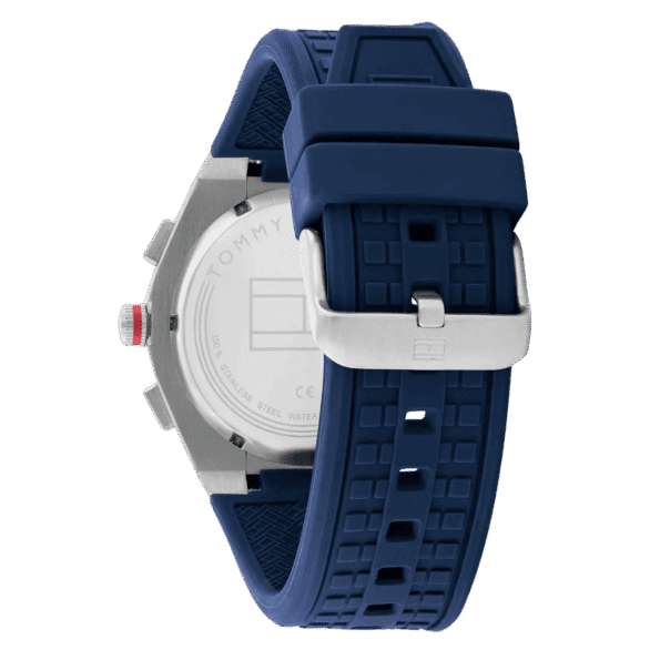 Original Tommy Hilfiger Men's Quartz Multifunction Stainless Steel and Silicone Strap Watch Color Blue Model 1791899 blue Quartz Watch-4