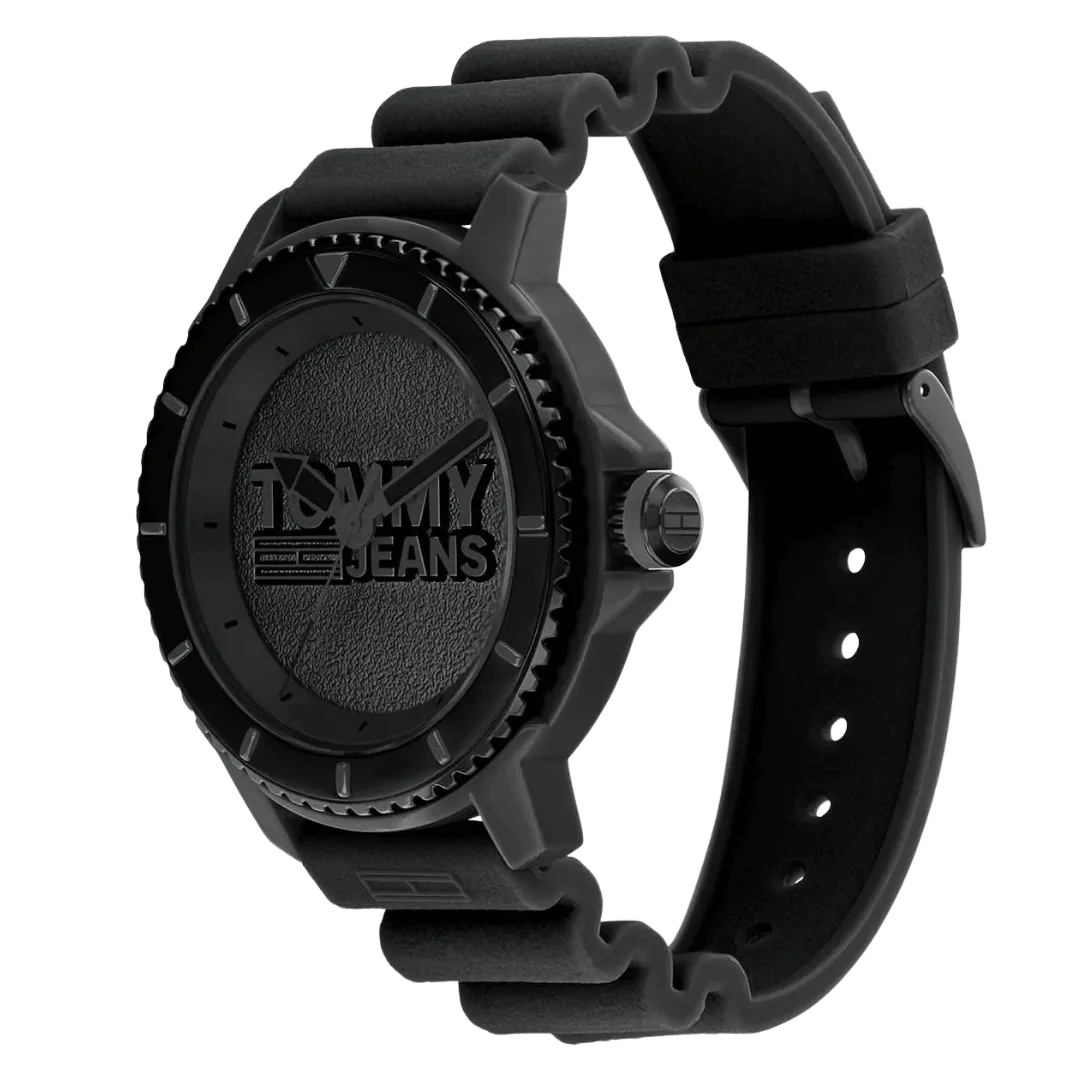 Original Tommy Hilfiger Men's Quartz Plastic and Silicone Strap Watch Color Black Model 1792001 Black Casual-45mm-2