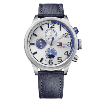 Original Tommy Hilfiger Men's Silver Dial Leather Band Watch - 1791240