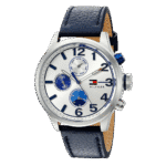 Original Tommy Hilfiger Men’s Silver Dial Leather Band Watch-1791240-1