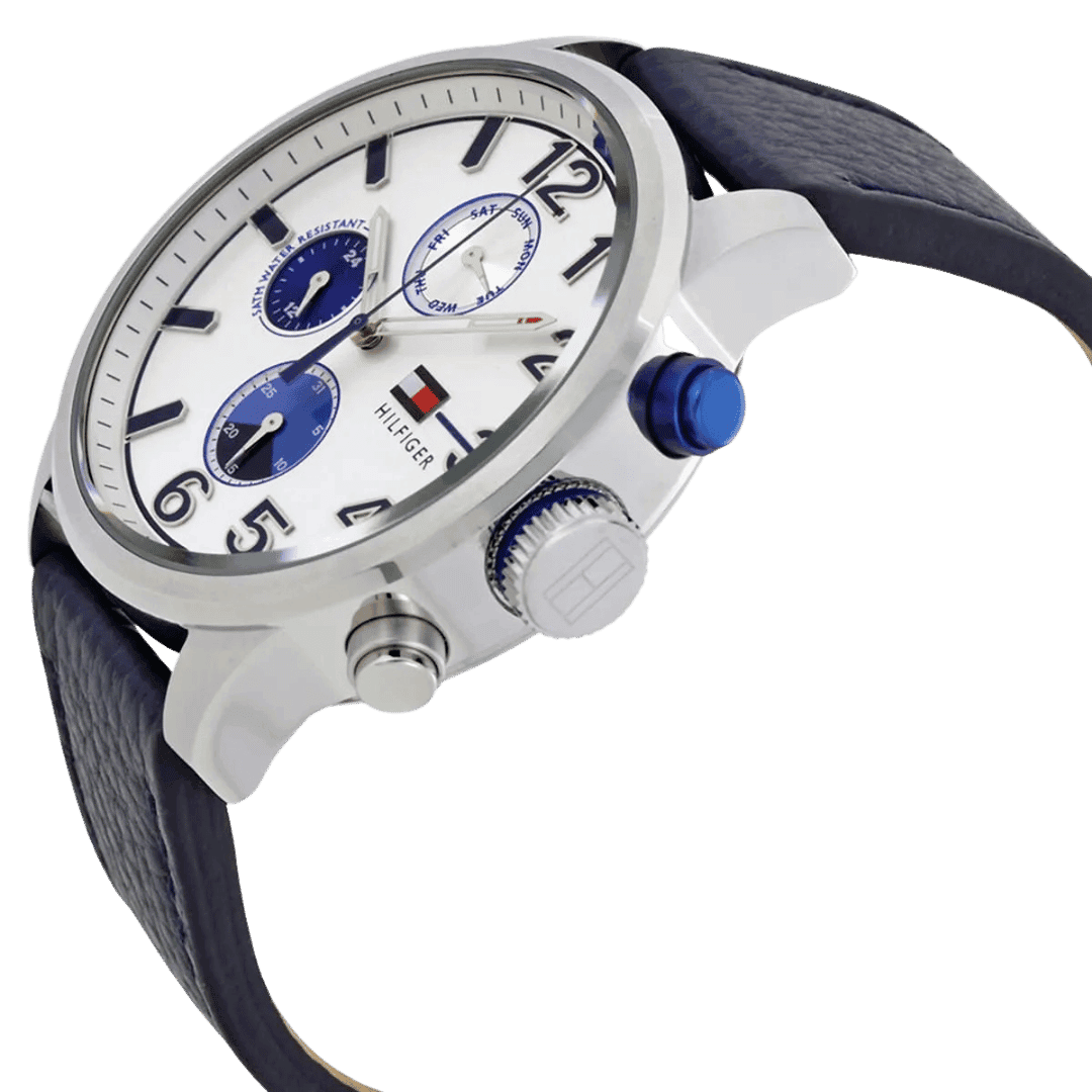 Original Tommy Hilfiger Men's Silver Dial Leather Band Watch-1791240-3