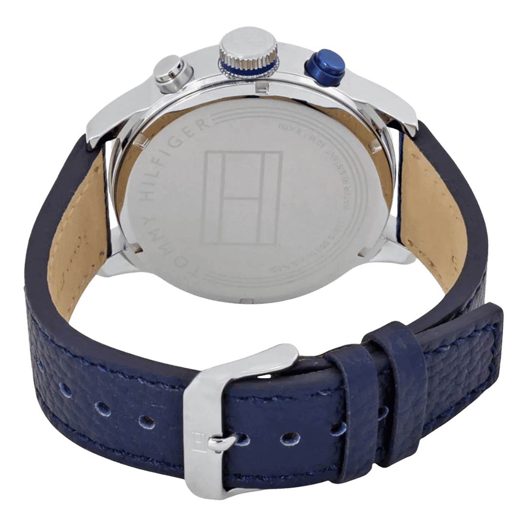 Original Tommy Hilfiger Men's Silver Dial Leather Band Watch-1791240-4