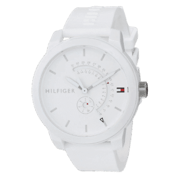 Original Tommy Hilfiger Unisex-Adult Analogue Classic Quartz Watch with White Silicone Strap 1791481 Strap-44mm-1