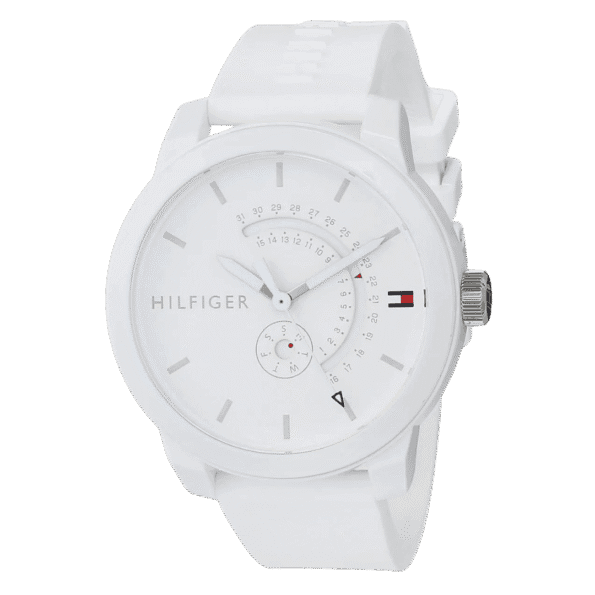 Original Tommy Hilfiger Unisex-Adult Analogue Classic Quartz Watch with White Silicone Strap 1791481 Strap-44mm-1