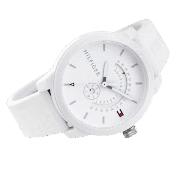 Original Tommy Hilfiger Unisex-Adult Analogue Classic Quartz Watch with White Silicone Strap 1791481 Strap-44mm-2