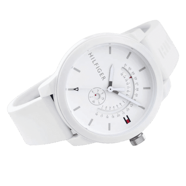 Original Tommy Hilfiger Unisex-Adult Analogue Classic Quartz Watch with White Silicone Strap 1791481 Strap-44mm-2