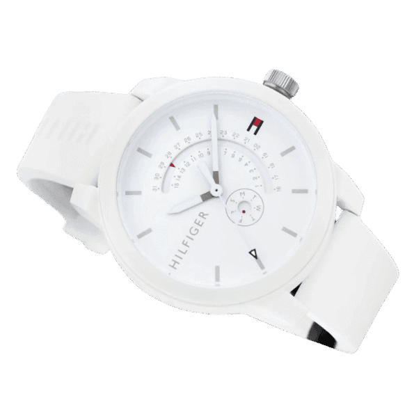 Original Tommy Hilfiger Unisex-Adult Analogue Classic Quartz Watch with White Silicone Strap 1791481 Strap-44mm-3