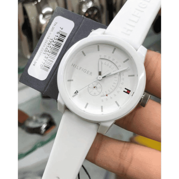 Original Tommy Hilfiger Unisex-Adult Analogue Classic Quartz Watch with White Silicone Strap 1791481 Strap-44mm-5