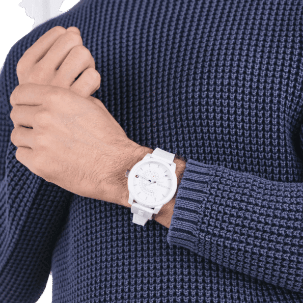 Original Tommy Hilfiger Unisex-Adult Analogue Classic Quartz Watch with White Silicone Strap 1791481 Strap-44mm-6
