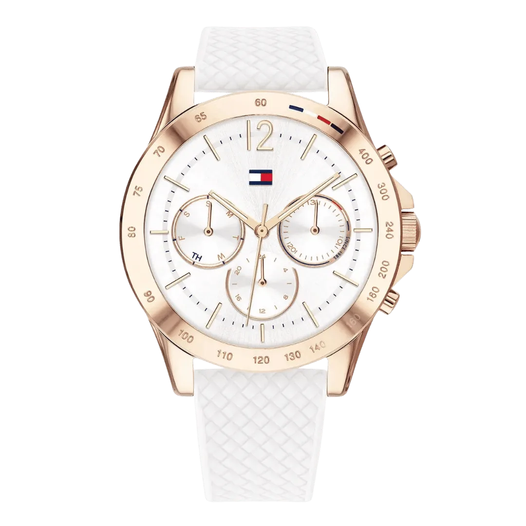 Original Tommy Hilfiger Women's Analogue Quartz Watch with Silicone Strap 1782199 White strap-38mm-1