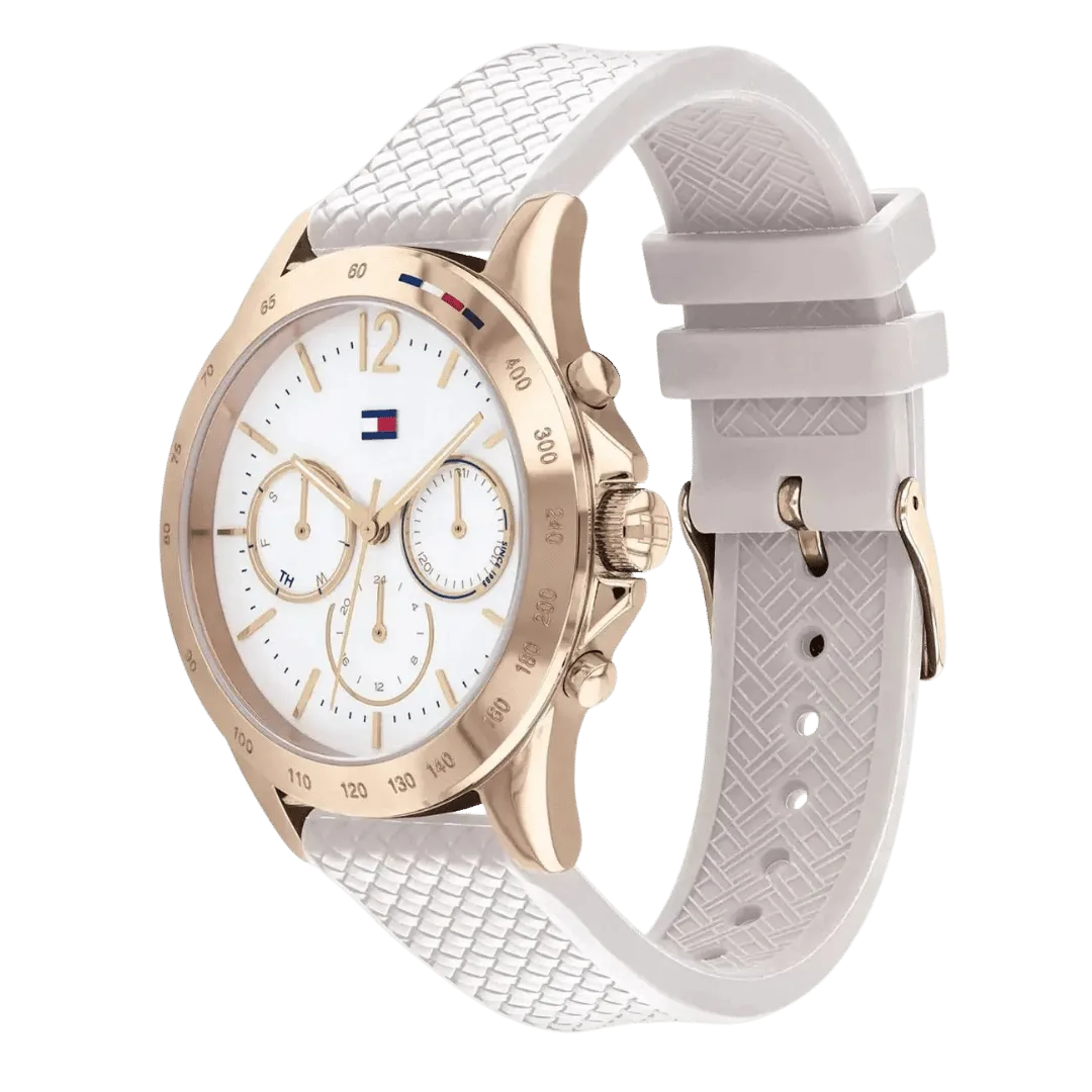 Original Tommy Hilfiger Women's Analogue Quartz Watch with Silicone Strap 1782199 White strap-38mm-2