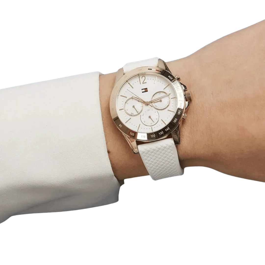 Original Tommy Hilfiger Women's Analogue Quartz Watch with Silicone Strap 1782199 White strap-38mm-4