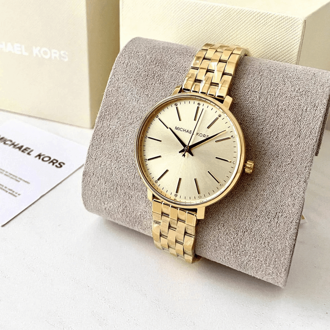 Original Michael Kors Women's Pyper Three-Hand Gold-Tone Stainless Steel Watch-38mm-9