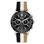 Original BOSS Chronograph Quartz Watch for Men with Black, White, and Beige Leather Strap - 1513963