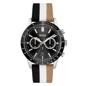 Original BOSS Chronograph Quartz Watch for Men with Black, White, and Beige Leather Strap - 1513963