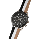 Original BOSS Chronograph Quartz Watch for Men with Black White and Beige Leather Strap-1513963-1