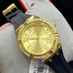 Original GUESS – GW0034L1 – WATCH FOR LADIES GOLD WITH CRYSTALS & BLACK SILICONE STRAP ROMAN NUMBERS – 36mm-1