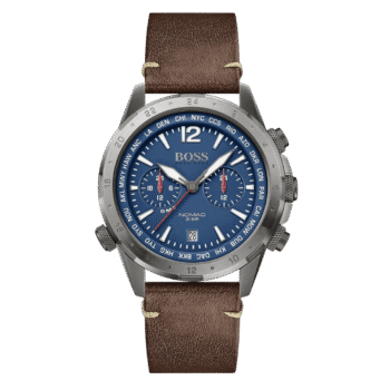 Original Hugo Boss Mens Quartz Watch, Chronograph Display and Leather Strap 1513773, Brown, Strap