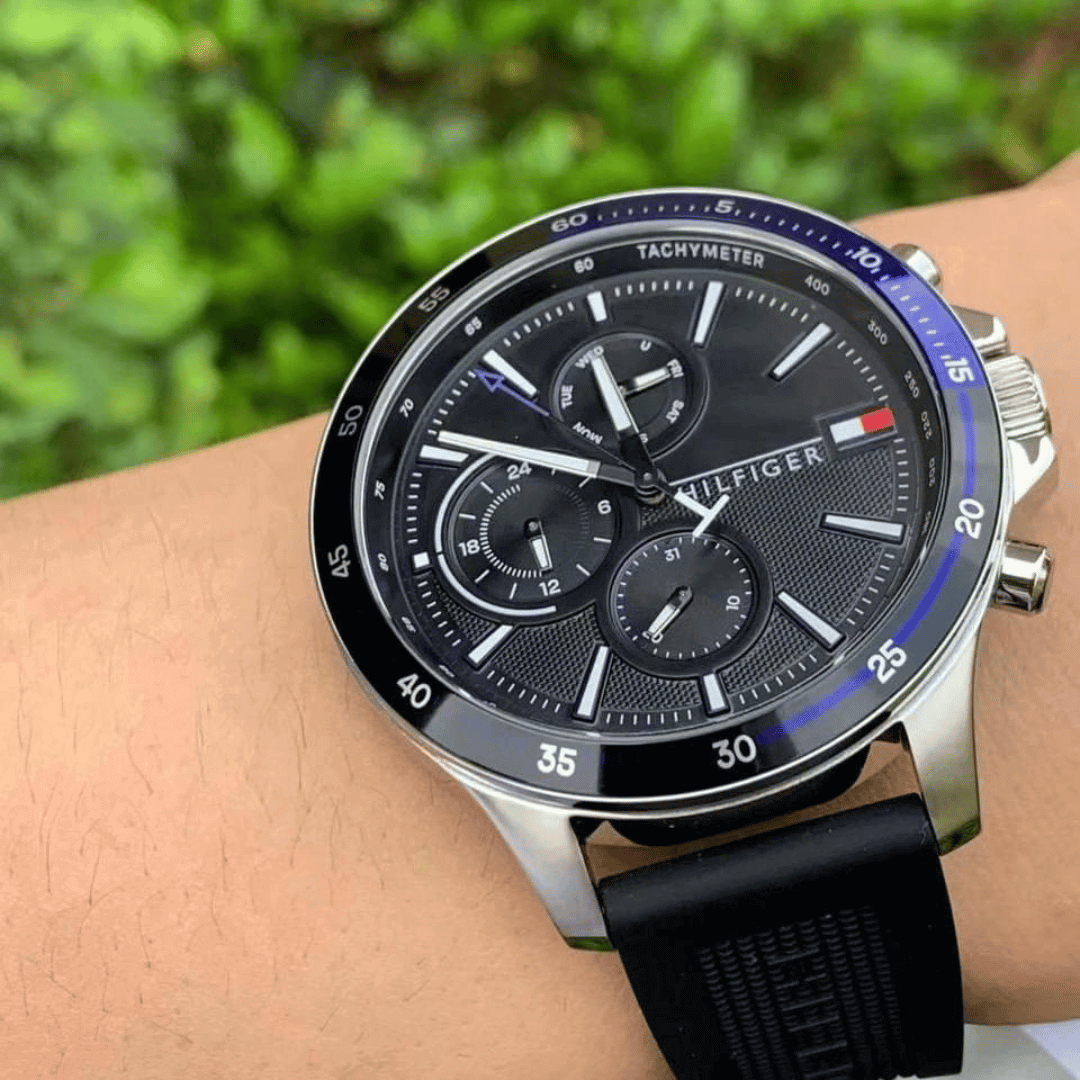 Original Tommy Hilfiger Bank Analog Black Dial Men’s Watch TH1791724, Black, strap-5