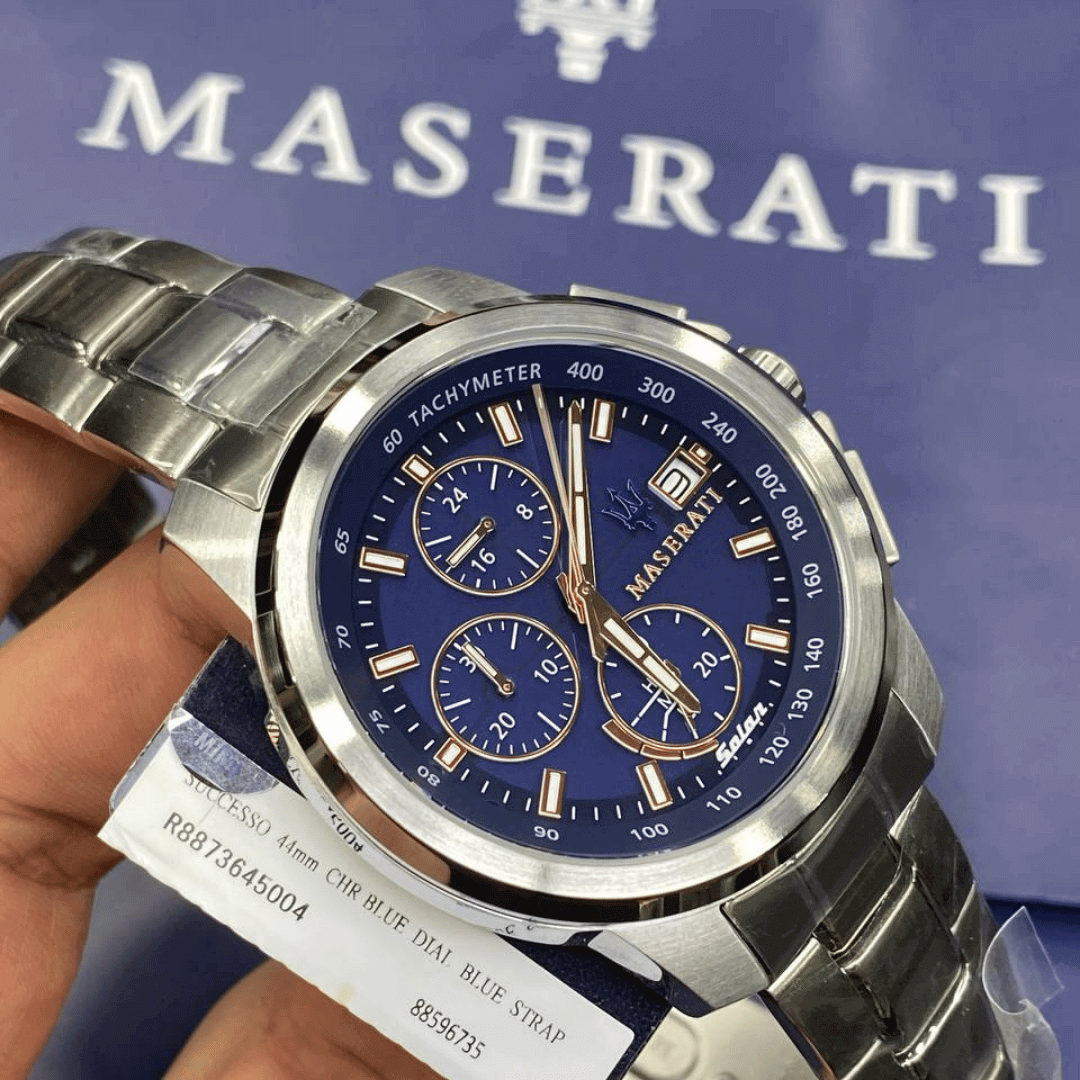 Original Maserati Men’s Successo Silver Stainless Steel Watch, Blue Dial R8873645004, 44mm-6